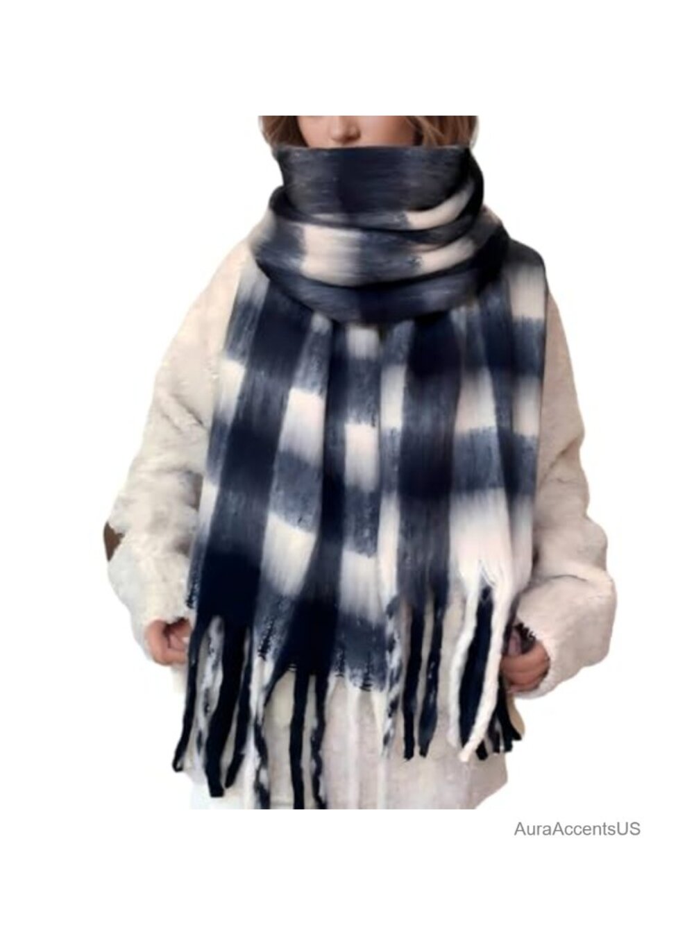 Warm Winter Scarf for Women Shawl Wrap Fringed Blanket Soft Mohair Oversized